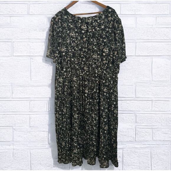Baltic Born Pleated Midi Dress Plus Size 3XL Chiffon Lined Floral Black Cottage - Picture 1 of 12